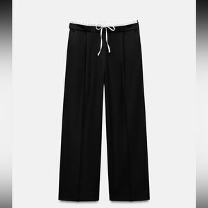 NWT Zara Black Wide Leg Pants with White Drawstring